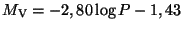 $ M_\mathrm{V} =
- 2,80 \log P - 1,43$