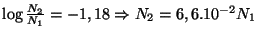 $ \log\frac{N_2}{N_1}=-1,18\Rightarrow N_2=6,6.10^{-2}N_1$